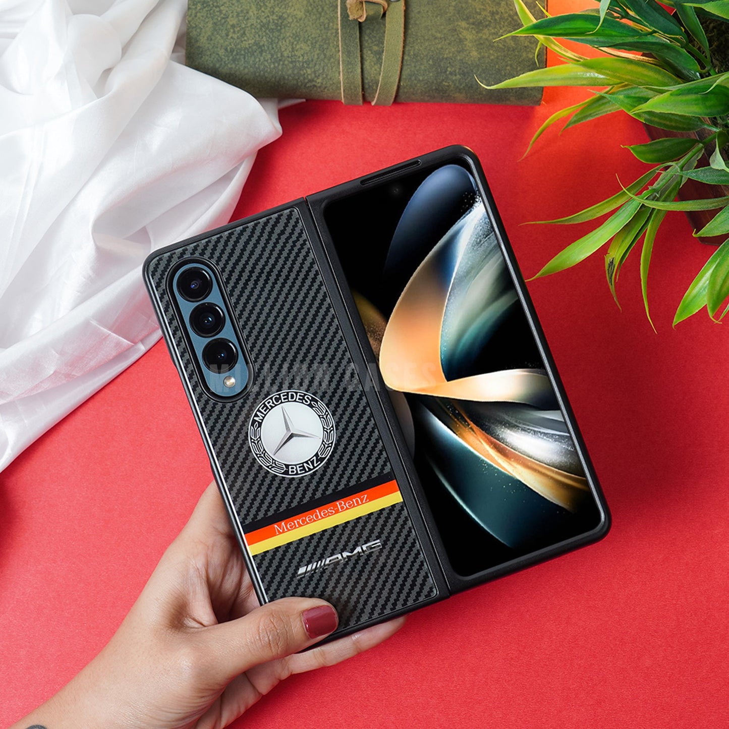 Galaxy Z Fold4 Luxurious Carbon Fiber Glass Case